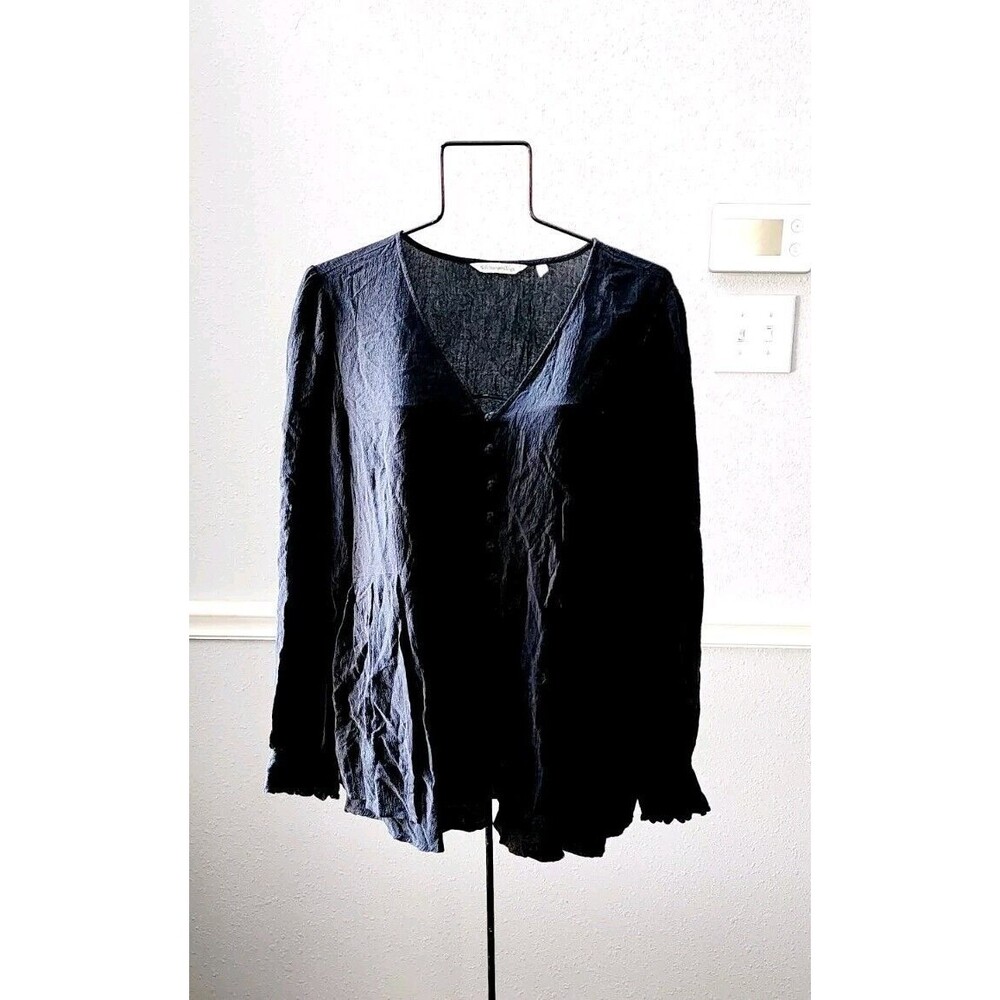 Soft Surroundings Black Long Sleeve Chiara Blouse L Rayon Lyocell RR10